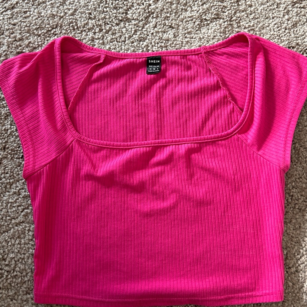 SHEIN Hot Pink Ribbed Square Neck Tank Top